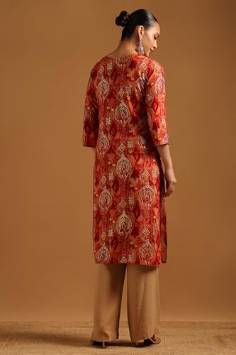 Soch Womens Rust Rayon Ethnic Motifs Kurta with Mirror Work