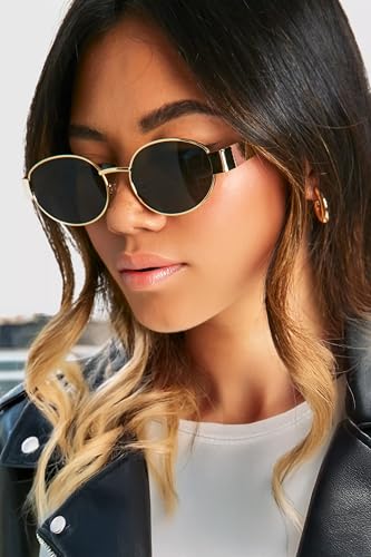 Vibe lens by HASHTAG EYEWEAR Retro Oval Sunglasses for Women | UV400 Protection Shades | Lightweight Metal Frame | Vintage Style Eyewear | Classic Elegant Design