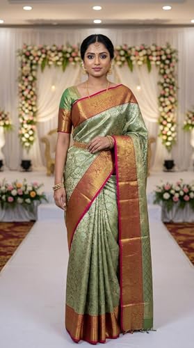 MIMOSA Women’s Green Art Silk Saree Woven with Zari Tissue | Kanjivaram Style Saree | Rich Pallu & Tassels | 6.2 Mtrs