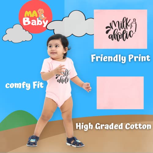 Manchais Rompers For Baby Girl And Baby Boy Short Sleeves Romper Pure soft Cotton Baby Bodysuits Jumpsuits And Onesies Pack Of 4 Baby Dress Clothes (3-6 Months)