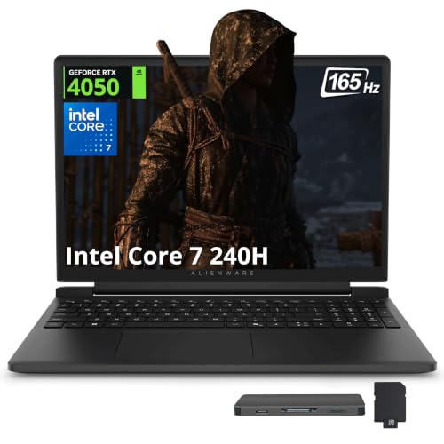 Dell Alienware 15 15.3" WUXGA 165Hz Gaming Laptop, Intel Core 7-240H, NVIDIA GeForce RTX 4050, 32GB DDR5, 3TB Storage (2TB SSD+1TB Docking Station Set), Backlit Keyboard, Wi-Fi 6, Win 11, Black
