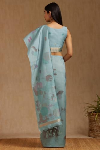 Soch Womens Grey Tussar Woven Design Saree