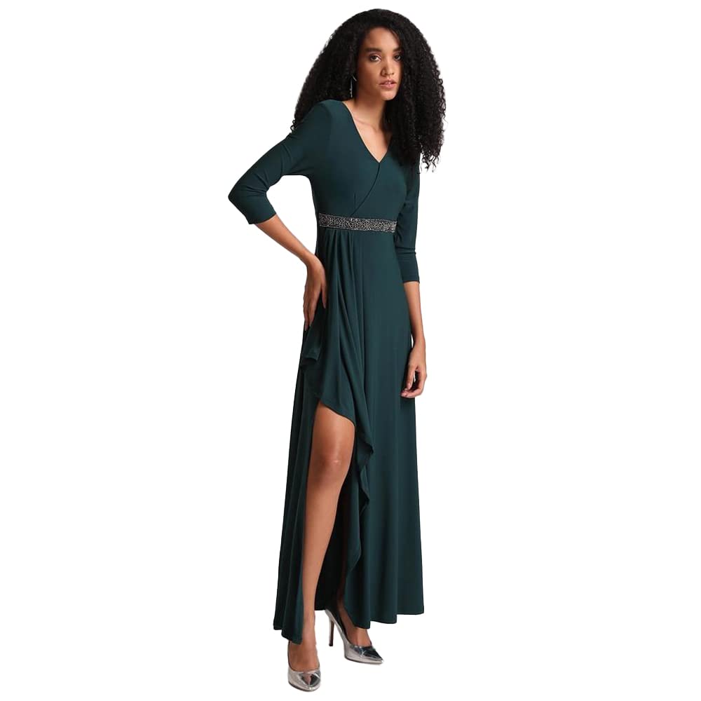 Kazo Embellished Polyester Blend Round Neck Women's Maxi Dress (Green,Small)