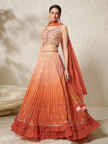 Woman's Classy peach shaded lehenga choli