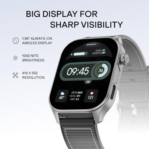 boAt New Launch Ultima Vogue 2, India's First AMOLED Type-C Smartwatch, 1.96" Display, 1000 nits Brightness, Metal Body w/Premium Straps, 10-Days Battery Life, Smartwatch for Men & Women(Active Black)