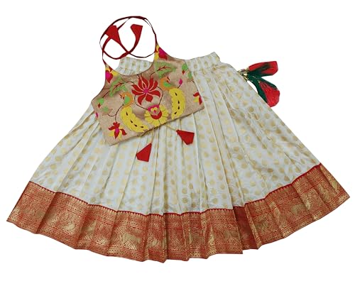 COMRATE Girl’s Jacquard Readymade Pattu Pavadai Red Lehenga Choli 18-24 Months