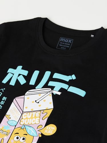 Max Girls Printed T-Shirt (Black_10-12 Y)