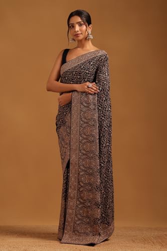 Soch Womens Navy Blue Georgette Botanical Saree With Stone Work