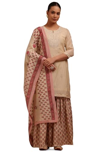 Soch Womens Beige Chanderi Embroidered Salwar Suit