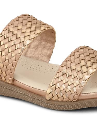 pelle albero Women's Rose Gold Faux Leather Slip-On Flat Slipper