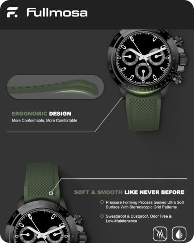 Fullmosa 20mm No‑Gap Curved Silicone Watch Strap (Army Green) | [No Watch] Premium Watch Band for Samsung Galaxy Watch 7/6/5/4 40mm 44mm,Garmin Vivoactive,Noise ColorFit Ultra,boAt Vertex