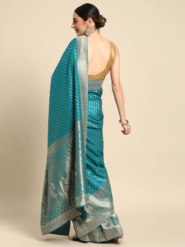 MOHEY Blue Art Silk Zari Weaved Saree for Women