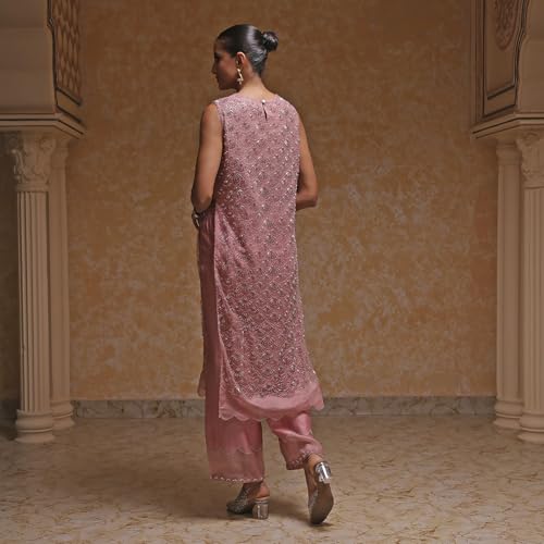 Biba Women's Poly Net Kurta Set (SKDGOGLM30957AW25PCH_Peach
