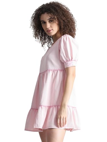 ONLY Women's Cotton Modern Above The Knee Dress (15326227-Pink Carnation_Pink