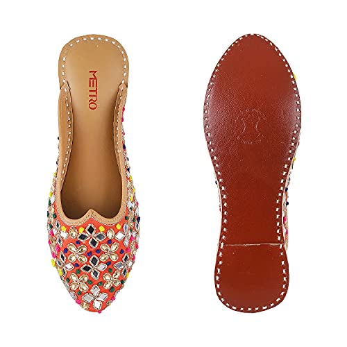 Metro Womens Synthetic Red Mojaris (Size (3 UK (36 EU))