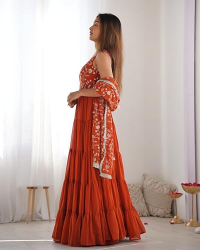 OYZO Pure Soft Fox Georgette Fabric Fully Flair Anarkali,with DUPPTA Set,Pent Ready to WEAR (in, Alpha, M, Regular, Rust)