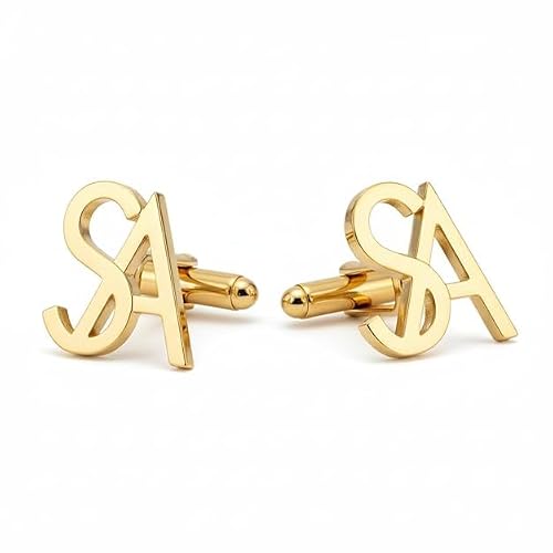 MOSKAI® Personalized Initial Cufflinks for Men Custom Monogram Stainless Steel Letter Cuff Links Luxury Gift for Groomsmen, Weddings, Business, Formal Wear (Gold Plating)