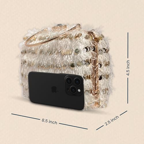 Artklim White Sequins Embroidery Velvet Party Clutch Bag For Women