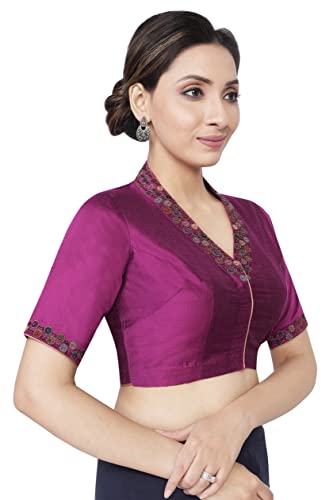 RENE Magenta Cotton Tussar Hand Embriodered Blouse(D-1005526-34)