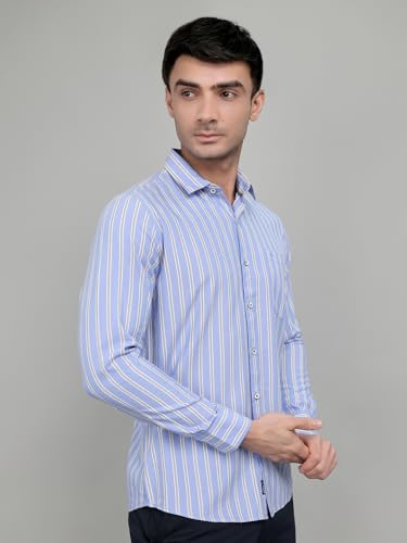 Monte Carlo Mens Regular Fit Full Sleeve Striped Shirt | Stylish Full Sleeve Shirt | Comfortable Formal & Casual ShirtForMen's Blue M