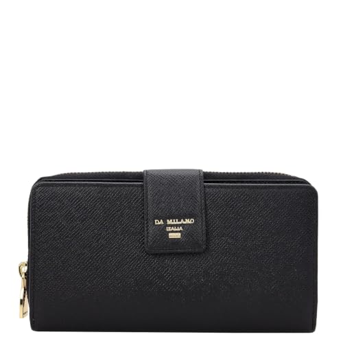 Da Milano Premium Leather Wallet for Women | Multi Compartment Travel Wallet - Black
