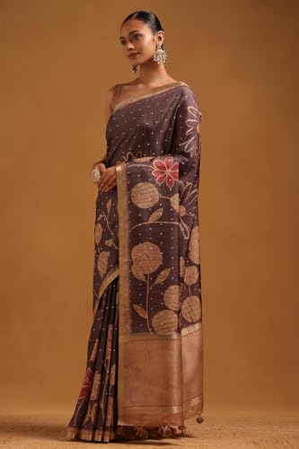 Soch Womens Charcoal Tussar Floral Saree