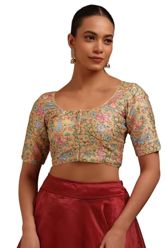 Soch Womens Yellow Art Silk Floral Print Padded Blouse with Zari