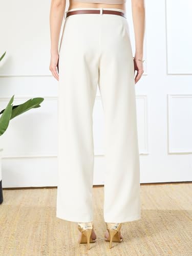 Latin Quarters Women's White Casual Solid High Rise Pant_M