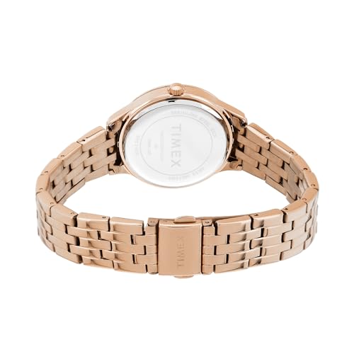 TIMEX Analog Watch for Women with Blue Dial & Rose Gold Stainless Steel Bracelet Band - Water Resistant Women's Wrist Watches -TWEL230SMU03