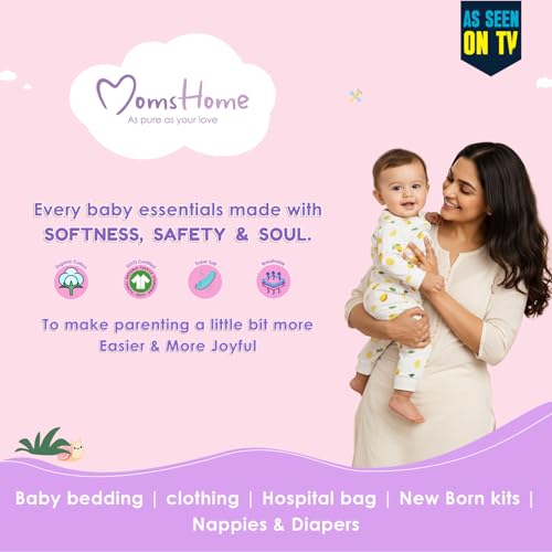Moms Home Organic Cotton Baby Bodysuit Romper | Pack of 5 | 0-3 Months