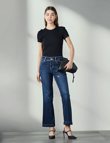 ONLY Women Washed Cotton Blend Flared Fit Mid Rise Blue Jeans