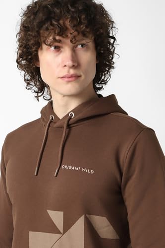 Men Brown Print Hooded Neck Sweatshirt