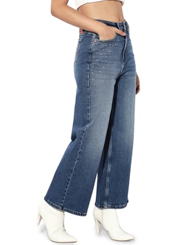 ONLY Women's High Rise Wide Leg Jeans Medium Blue Denim