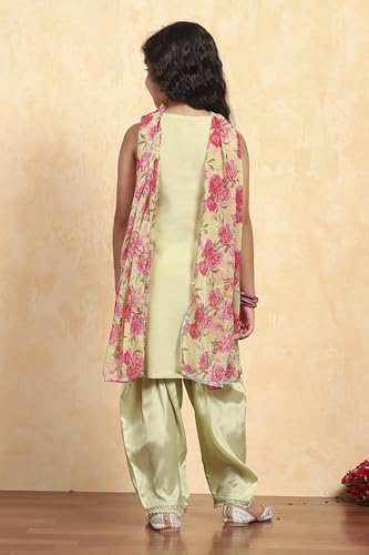 BIBA Girl's Sea Green Polyester Straight Solid Suit Set