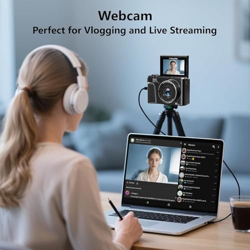CAMKORY 8K Digital Camera, 88MP Vlogging Camera for YouTube/Photography with 3" 180° Flip Screen, Fill Light, WiFi, Filters, Beauty Features Includes 32GB SD Card & 2 Batteries, Matte Black