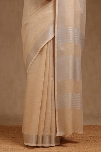 Soch Womens Cream Linen Solid Saree