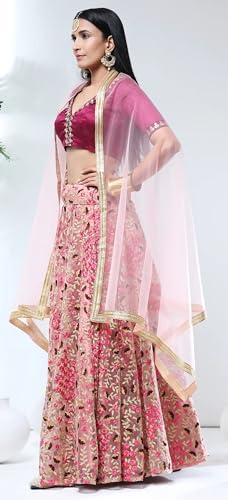 AG Clothing Women's Net Semi Stitched Lehenga Choli With Dupatta | Thread Embroidery Pattern | Traditional, Wedding, Ethnic Wear Lehenga (AD-EUPHORIA-VOL4m-3609-Peach)