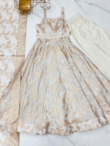 Leeli Peeri Designer Banarasi Jacquard Silk Zari Woven Work Anarkali Kurta Set With Dupatta.