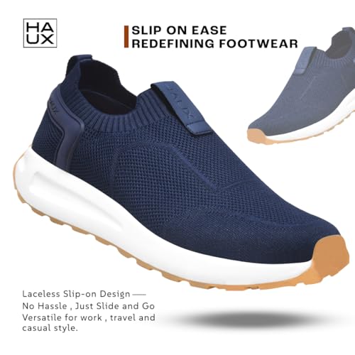 HAUX Men’s Slip-On Running Shoes | Lightweight Sports Sneakers with Memory Foam Cushioning | Walking, Gym, Jogging, Training | Ultra Comfort & Style (Blue, UK Footwear Size System, Adult, Men, Numeric, Medium, 10)