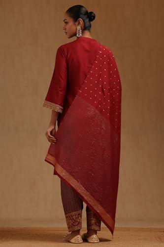 Soch Womens Maroon Chanderi Solid Suit Set With Zari