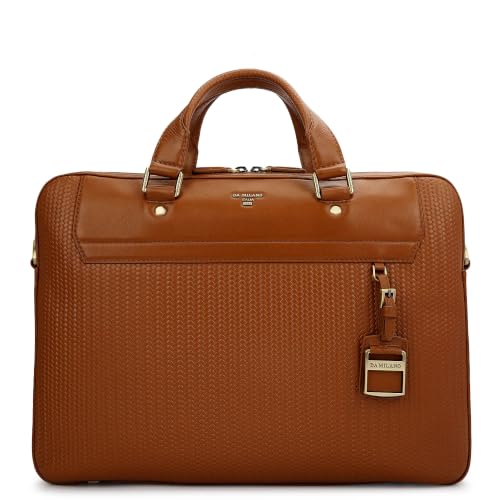 Da Milano Leather Laptop Bag for Men & Women | Laptop Messenger Bag | Ideal for Office Purpose | Fits Upto 15" Laptop - Cognac Brown