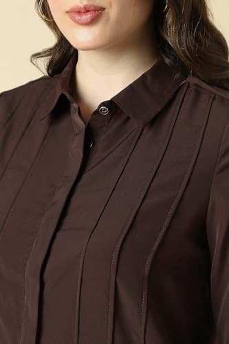 Women Brown Solid Long Sleeves Shirt