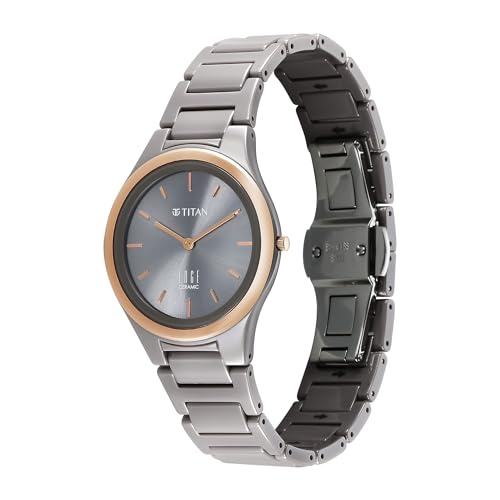 Titan Edge Ceramic Quartz Analog Grey Dial Ceramic Strap Watch for Women/NT2653KC09