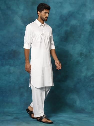 VASTRAMAY Traditional Pathani Khan Suit Set for Men in Soft Cotton Fabric – Ethnic Wear with Salwar Patiala Pyjama – Relaxed Fit Outfit for Eid & Holi | Independence Day