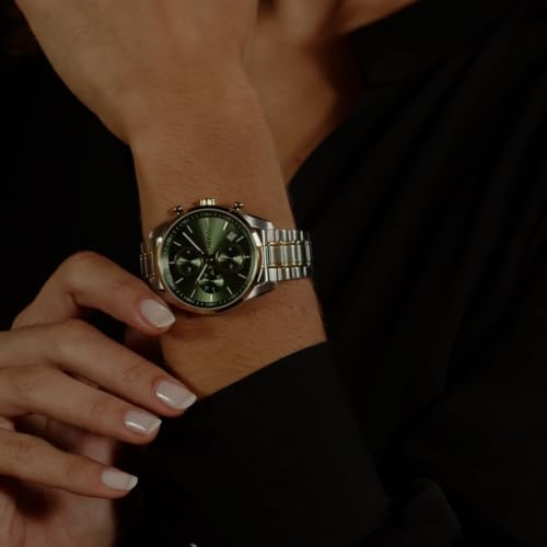 BOSS Grand Tour Women's 3H Quartz Chronograph Watch, Stainless Steel, 3ATM/30m Water Resistant - Stylish, Elegant Timepiece - Gift for Her, 38mm, Silver-Green
