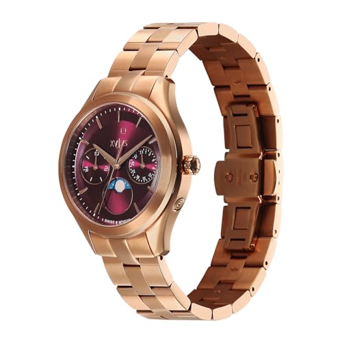 Xylys Amaris with Multifunction with Moon Phase Quartz Maroon Dial Rose Gold Stainless Steel Strap Watch for Women - 45017WM01E