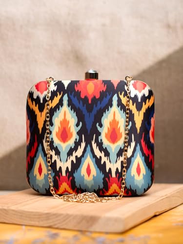 Artklim Multicoloured Ikkat Printed Clutch