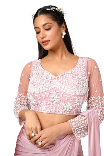 Soch Womens Blush Pink Nylon Blend Saree With Beads