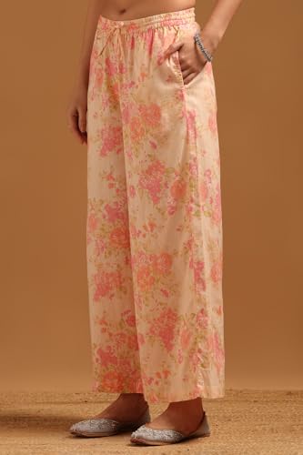 Soch Womens Peach Cotton Floral Co-Ords Set With Mirror Work