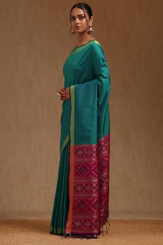 Soch Womens Teal Green Silk Solid Saree